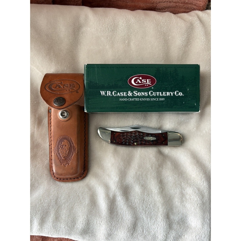 2006 Case XX Folding Hunter Brown Rosewood Stainless Knife 00189 w/Sheath & Box